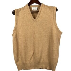Vintage Jefflamb by Lord Jeff Mens Lambswool Sweater Vest Tan V Neck USA L
